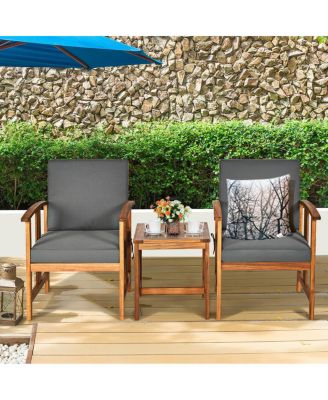 3PCS Outdoor Patio Sofa Furniture Set Solid Wood Cushioned Conversation Set Grey