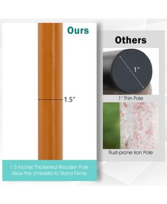 10FT Patio Umbrella Table Market Umbrella w/ 8 Bamboo Ribs Pulley Lift & Ventilation Hole