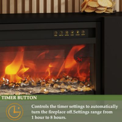 46 Inch black Crystal Electric Fireplace with Black TV Stand, 12 Color Flame, 5 Brightness Levels
