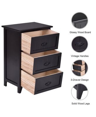 2 PCS 3 Drawers Nightstands End Table Storage Wood Side Bedside