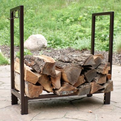 Indoor/Outdoor Steel Fire Pit or Fireplace Firewood Log Rack Holder with Hooks - 30"