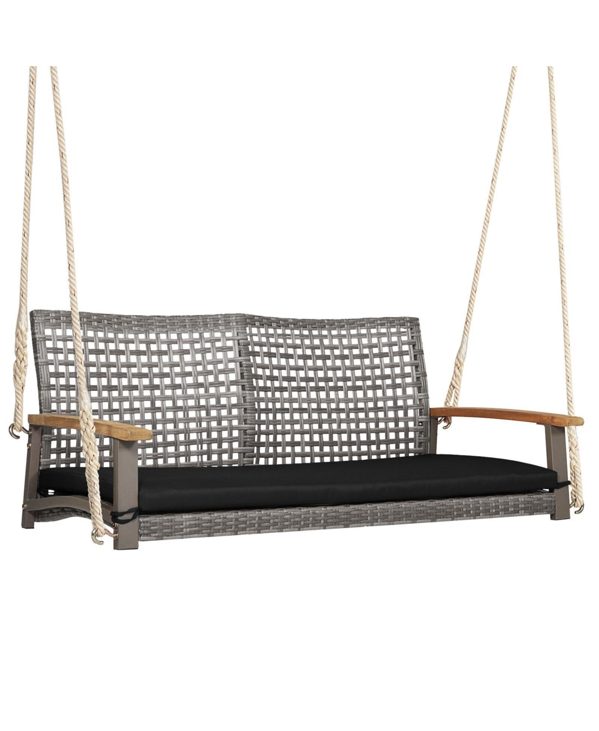 2-Person Patio Wicker Hanging Swing Chair - Grey