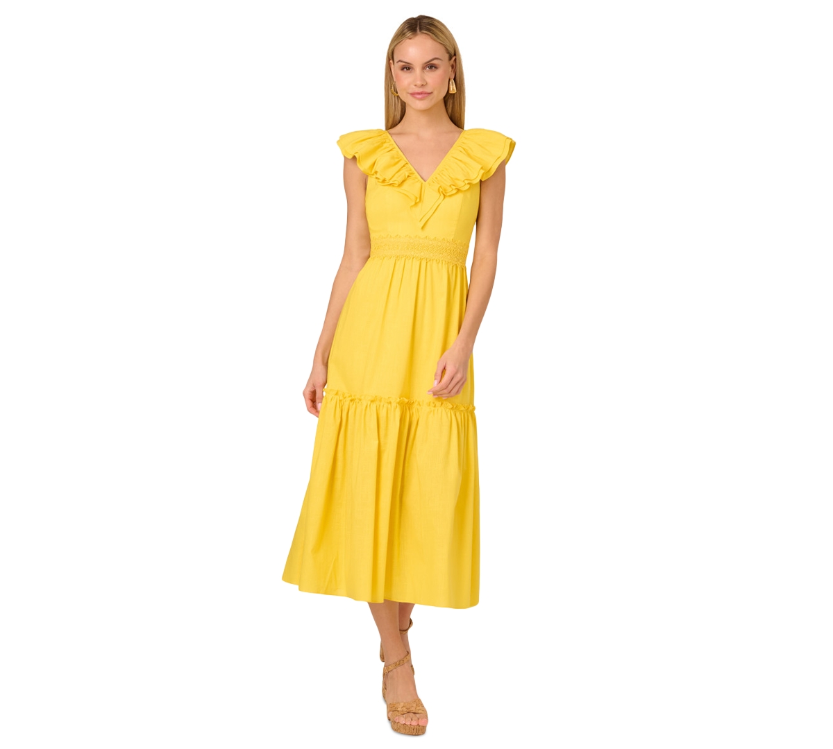 by Adrianna Papell Women's Ruffle Midi Dress - Yellow