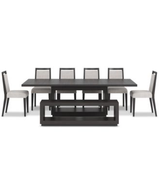 Tivie 8-Pc. Dining Set (Rectangular Table, 6 Wood Dining Chairs & Bench)