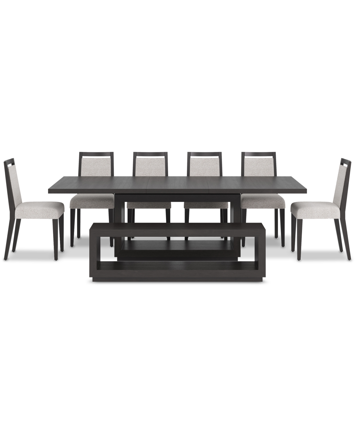 Macy's Tivie 8-pc. Dining Set (rectangular Table, 6 Wood Dining Chairs & Bench) In Black