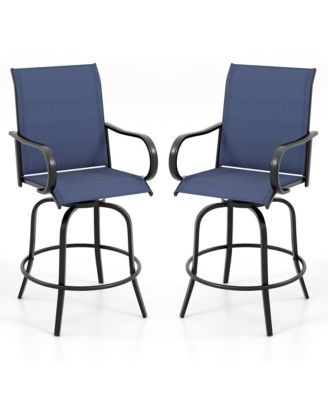 Outdoor Swivel Bar Stool Set of 2 w/Breathable Fabric and Heavy Duty Metal Frame Navy