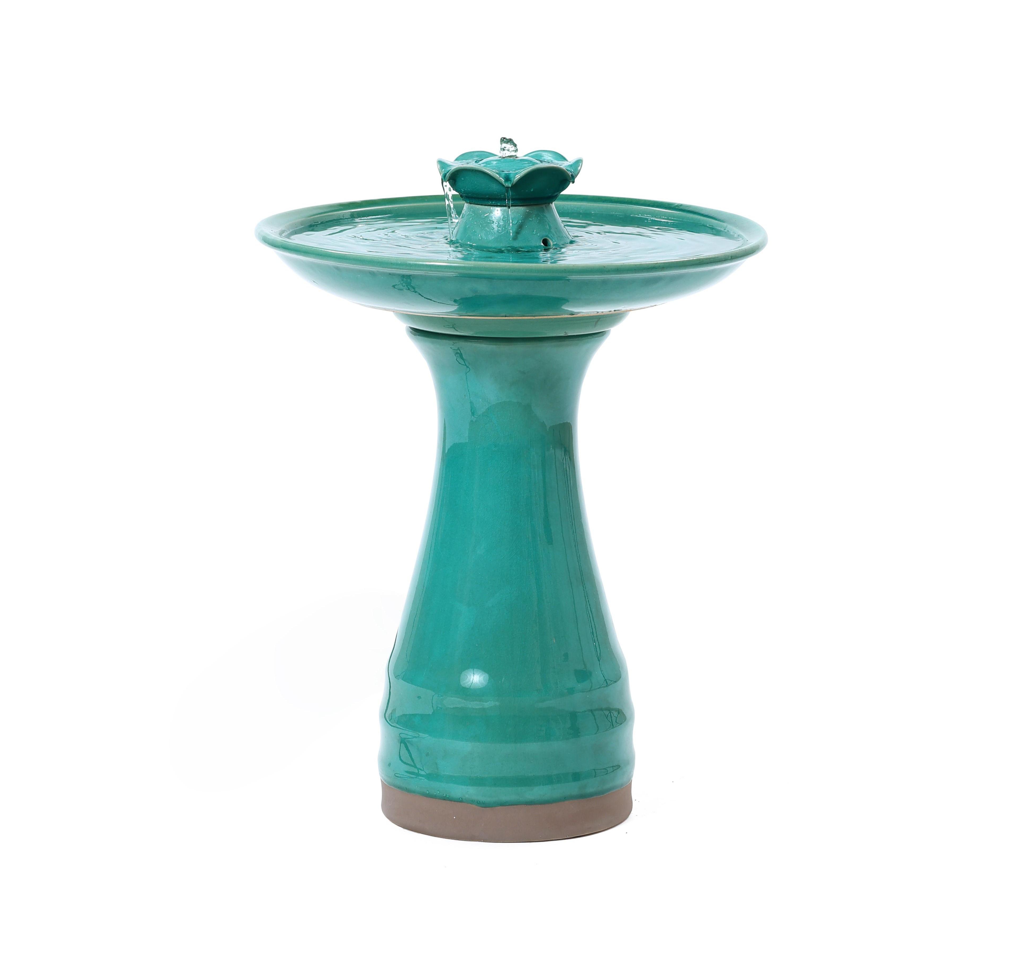 LuxenHome Aqua Glazed Ceramic 22-In Tall Birdbath Fountain