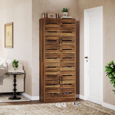 70.8" Tall Shoe Cabinet with Shutter Doors, 9-Tier 27 Pairs Shoe Cabinet, for Entryway, Hallway, Closet, Living Room