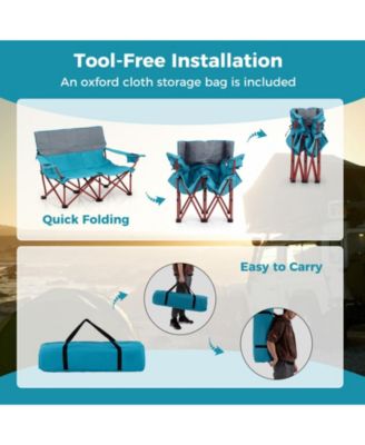 Oversized Camping Chair Folding Loveseat Camping Couch with Cup Holders & Thick Padding