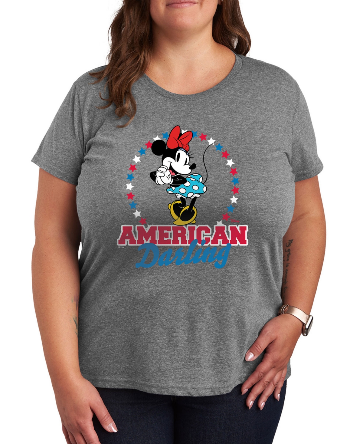 Plus Size Disney American Darling Minnie Mouse Graphic T-Shirt - Grey
