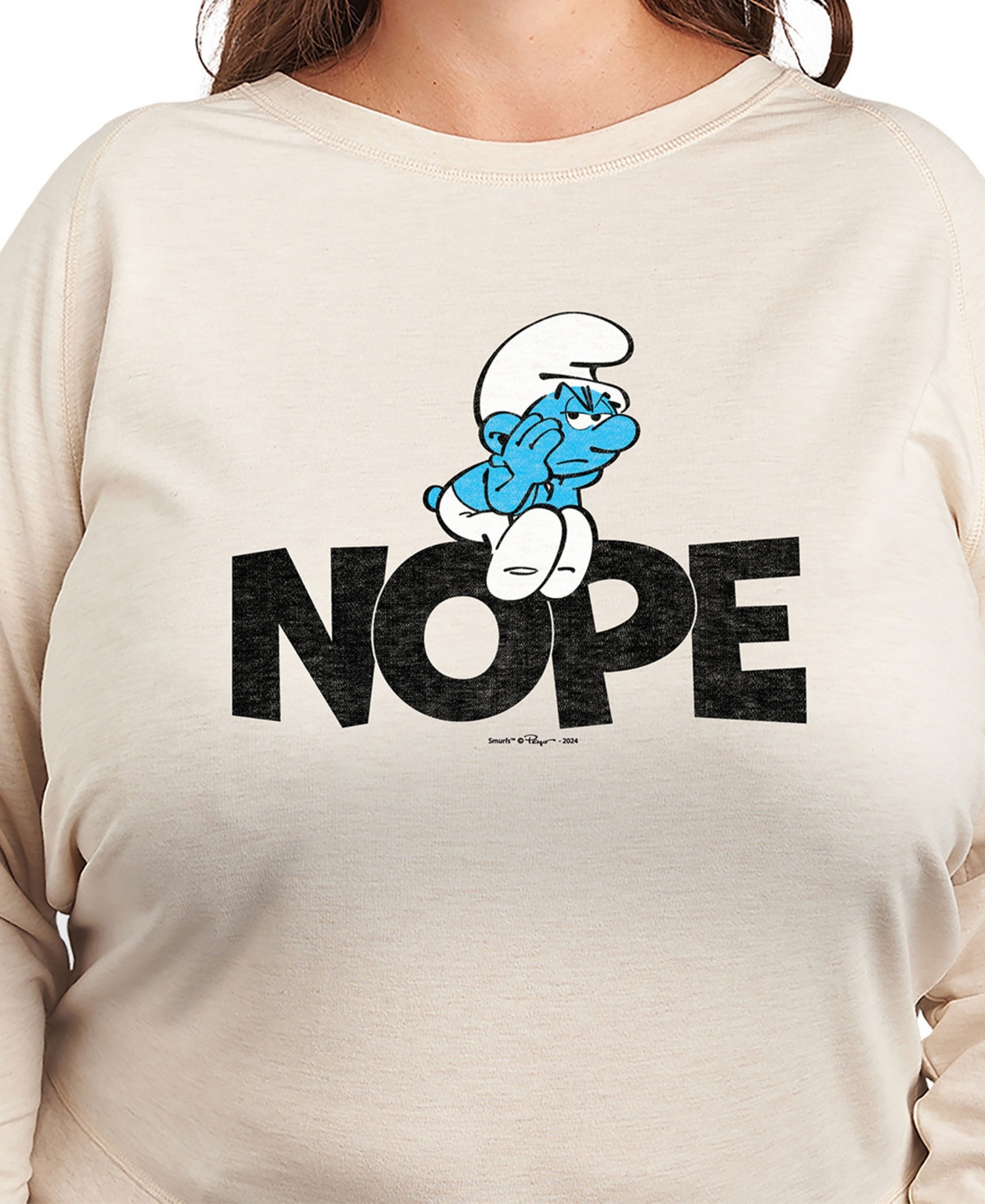 Hybrid Apparel Plus Size The Smurfs Nope Graphic Pullover T-shirt