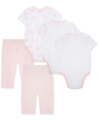 Baby Girls Cotton Bears Bodysuits & Pants, 5 Piece Set