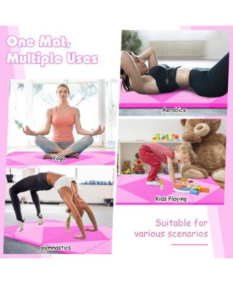 8 Feet PU Leather Folding Gymnastics Mat with Hook and Loop Fasteners-Pink
