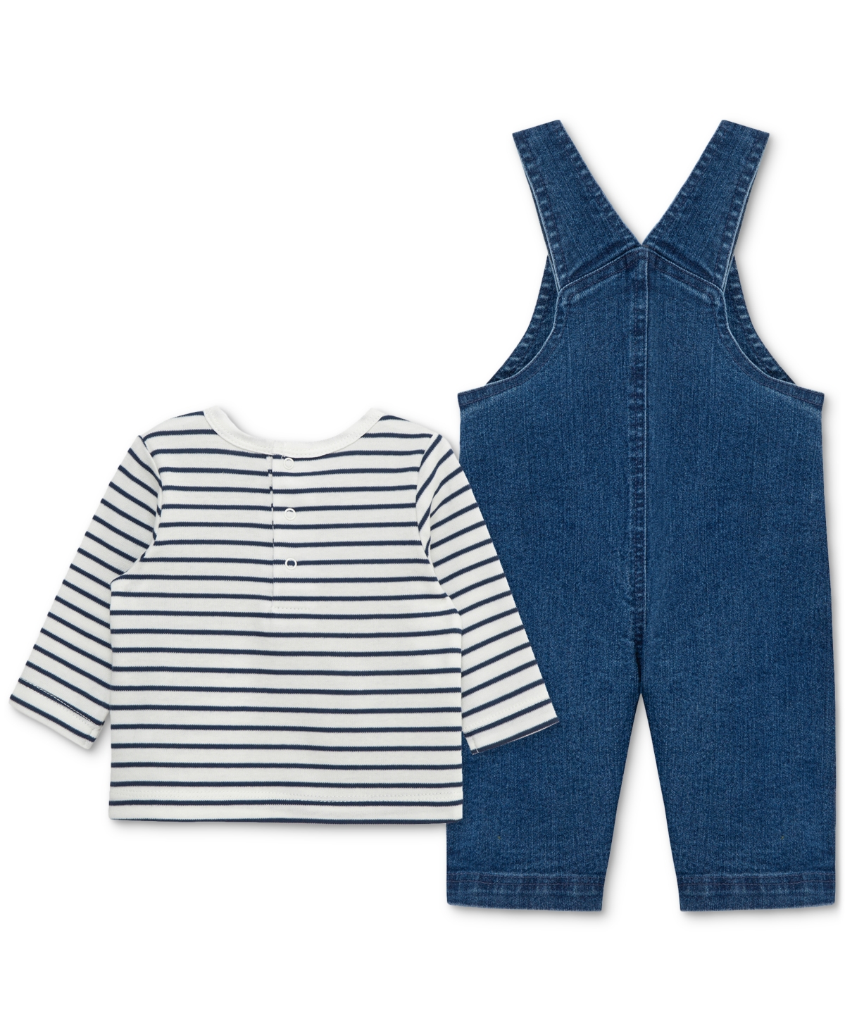 Little Me Safari Embroidered Overalls & Stripe Shirt Set In Blue