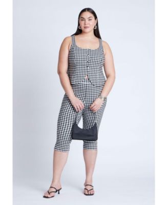 Women's Plus Size Gingham Square Neck Vest