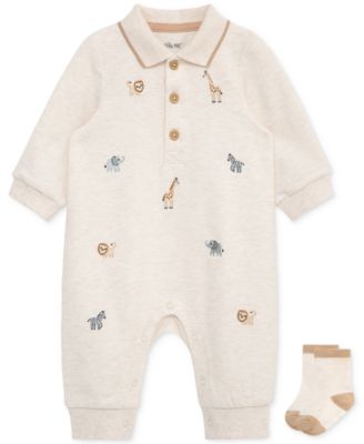 Little Me - Baby Boys Safari Coverall & Socks, 2 Piece Set