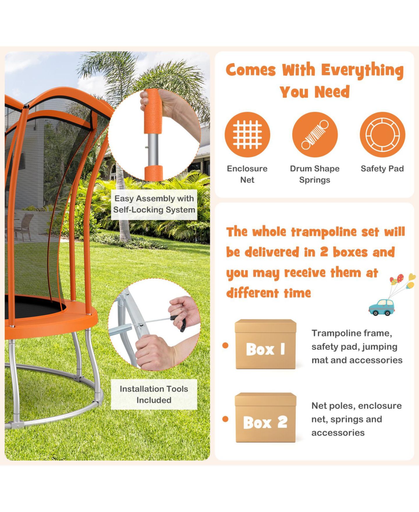 Детская игрушка Mecale Flower Shape Trampoline with 74" High Enclosure Net, от 3 лет, цвет: Оранжевый — фото 6