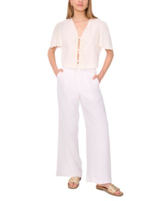 1.state Womens Tie Front Flutter Sleeve Top Wide Leg Pants
