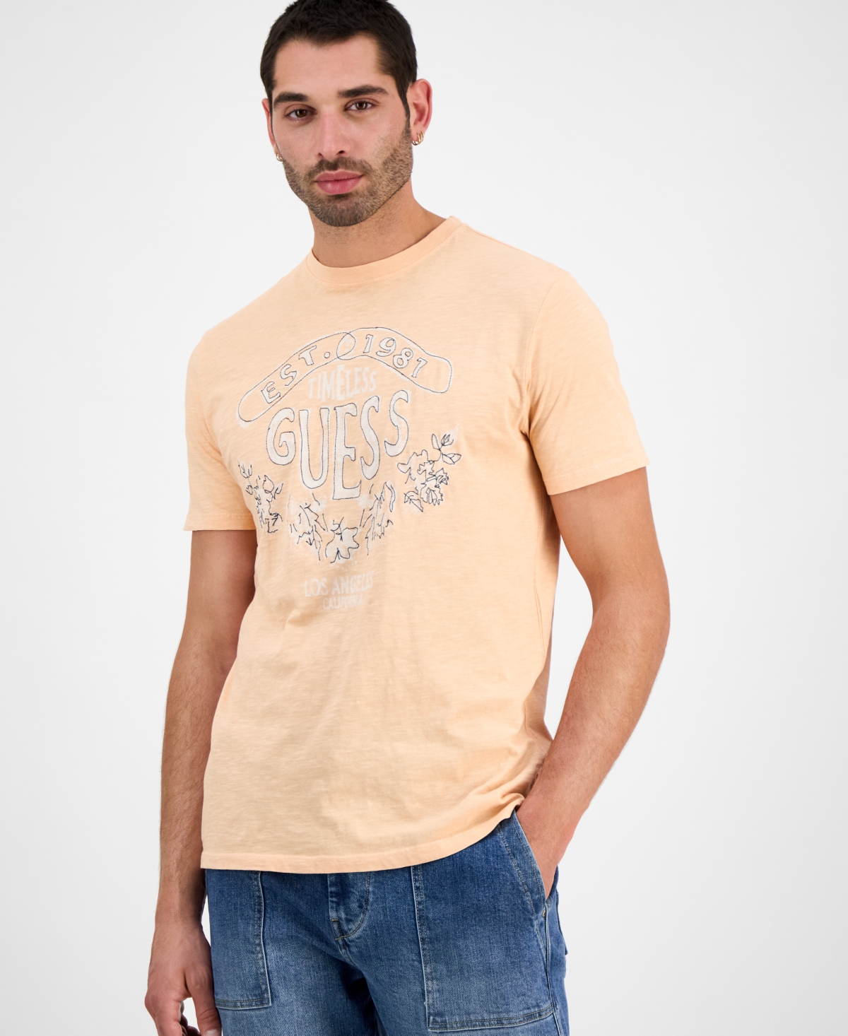 Men's Timeless Short Sleeve Embroidered Logo Graphic T-Shirt - Energy Peach