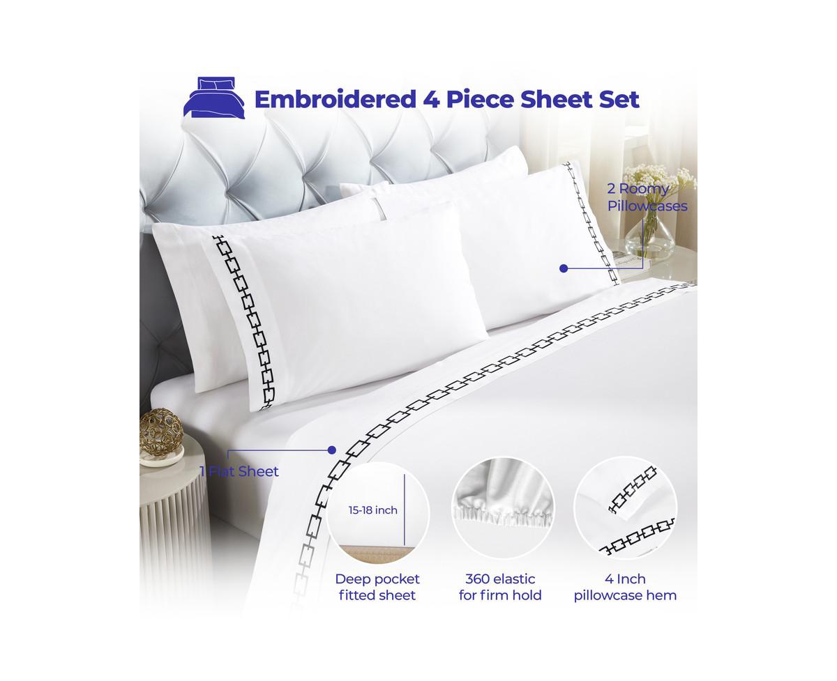 Superior Chain Links Cotton Embroidered Deep Pocket Bed Sheet Set