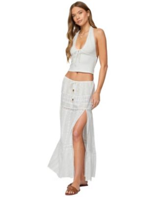 Women's Embroidered Cotton Lace Slitted Maxi Skirt