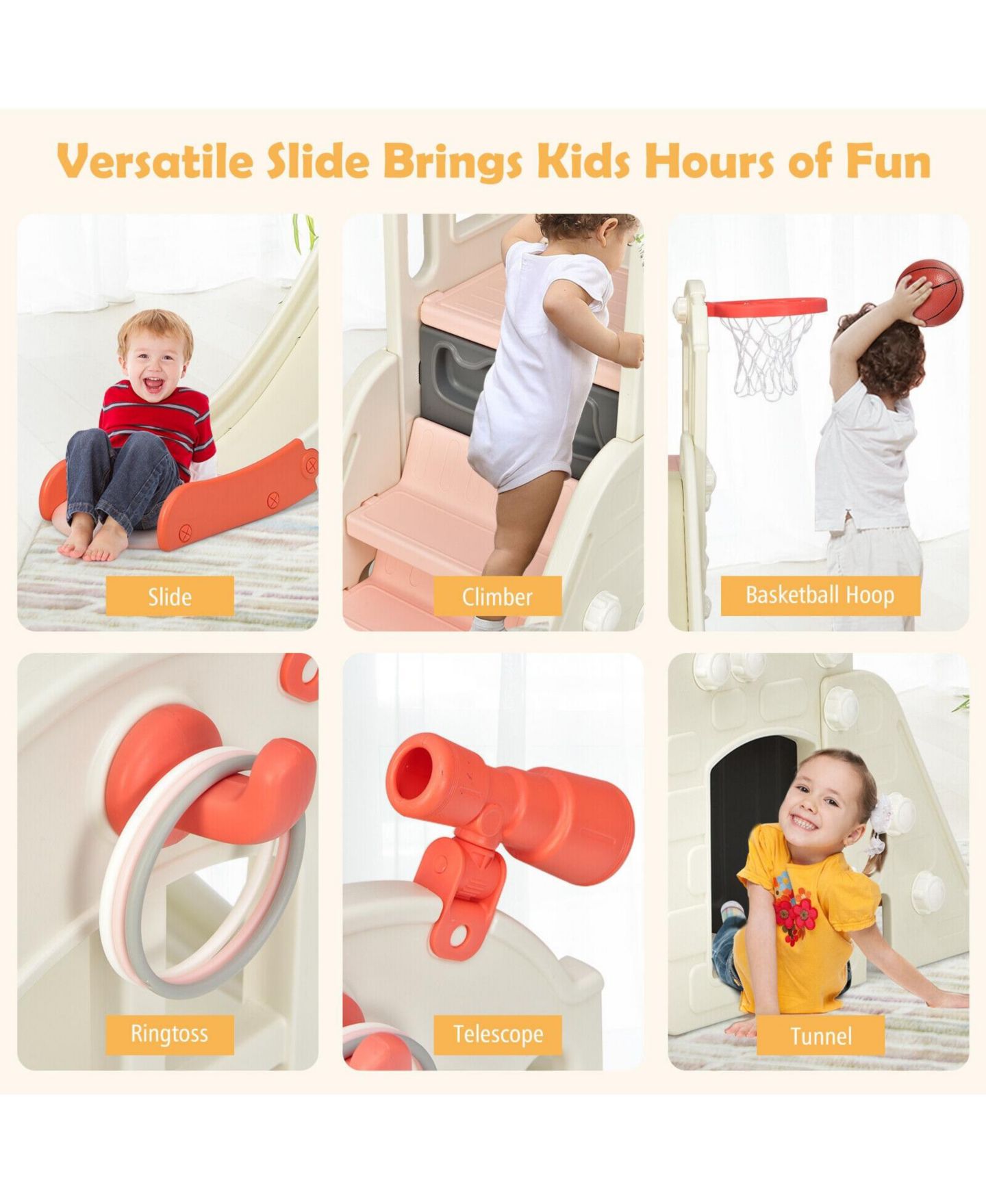 Детский игровой набор Mecale 6-in-1 Toddler Climber Slide Playset with Basketball Hoop, цвет: Красный — фото 8