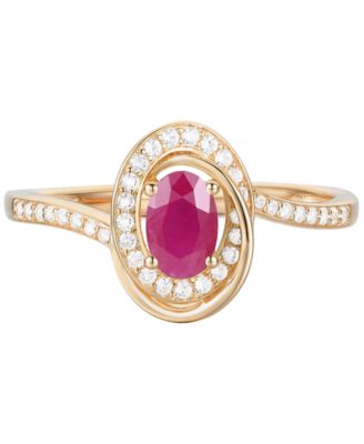 Emerald (3/8 ct. t.w.) & Diamond (1/6 ct. t.w.) Oval Swirl Ring in 14k Gold (Also in Ruby & Sapphire)