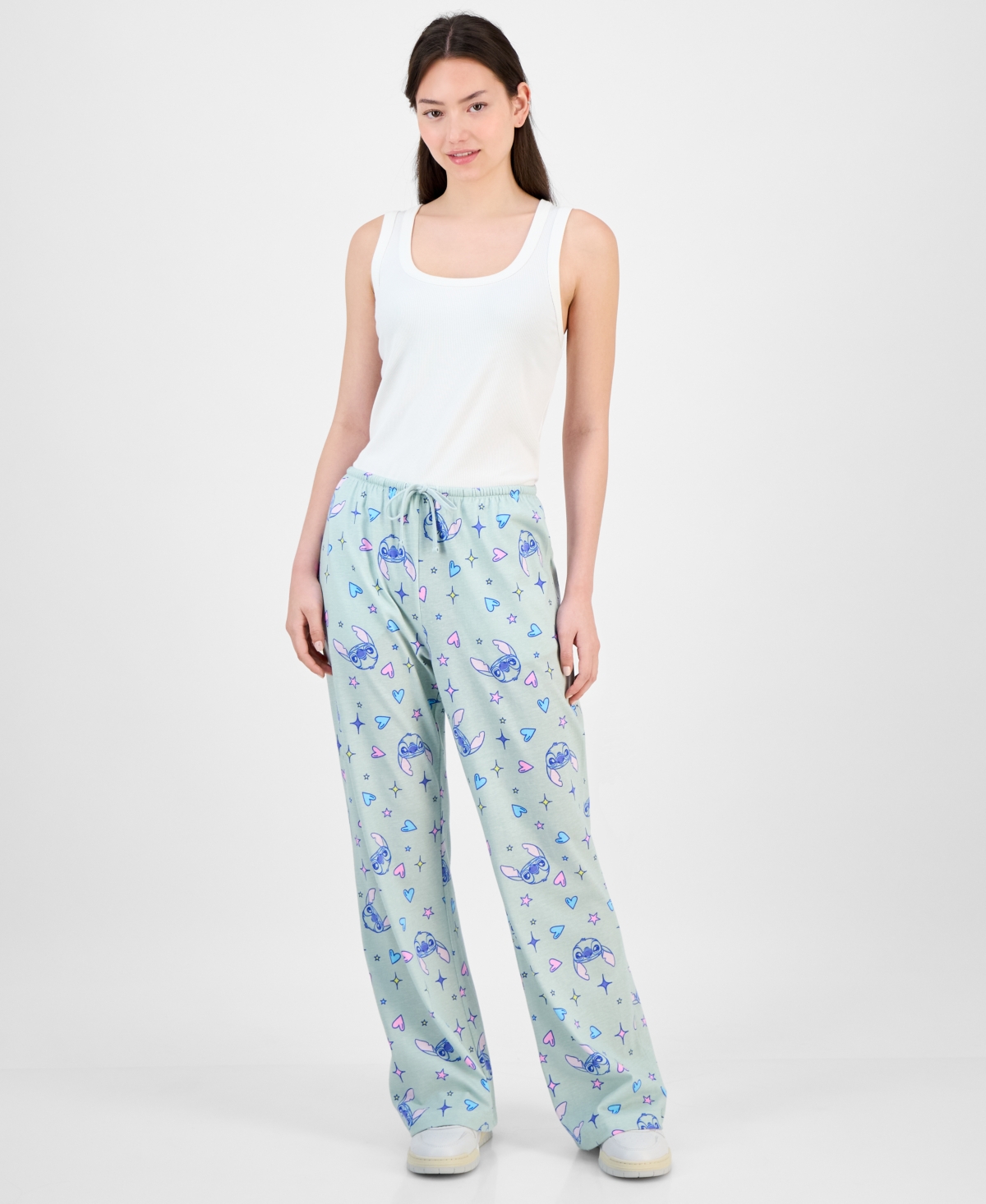 Juniors' Stitch Allover-Print Drawstring Pants - Lt Sage