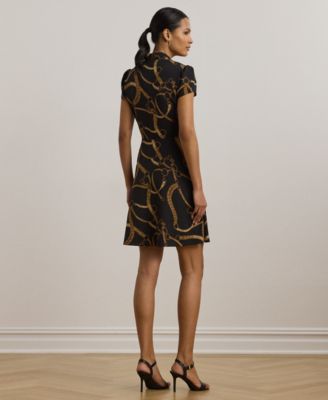 Petite Belting-Print Crepe Tie-Front Dress