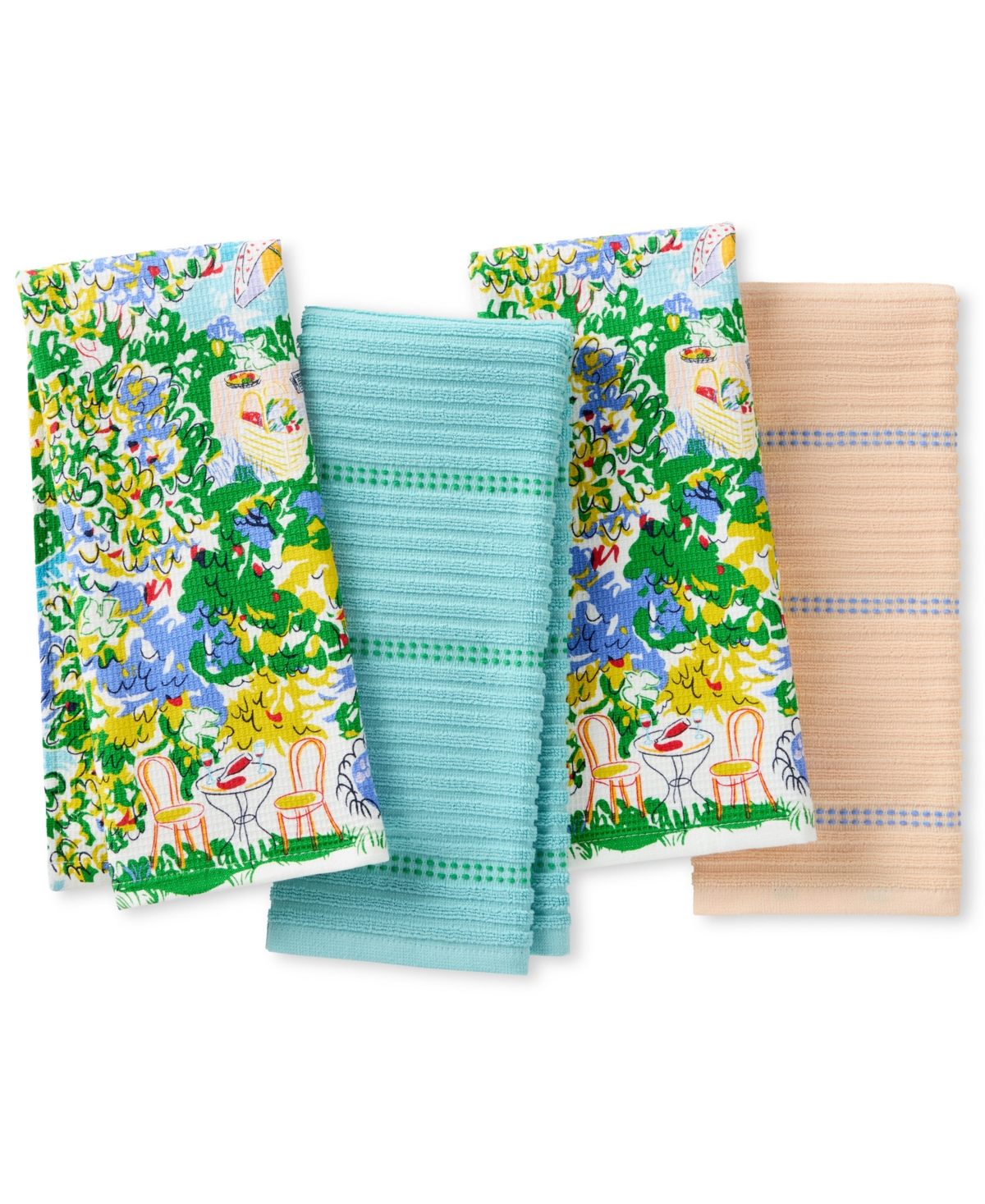 Spring Garden Cotton Kitchen Towel Set, 17" x 28" - Blue,Green,Beige
