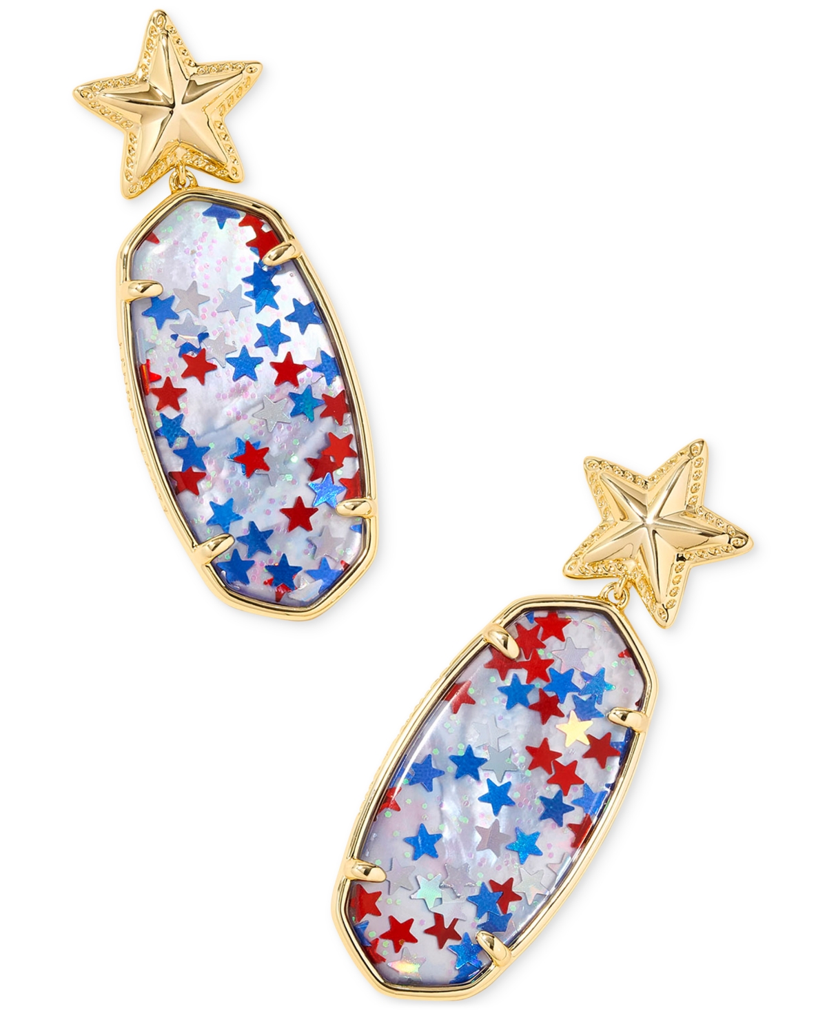 Gold-Tone Glitter Star Illusion Elle Drop Earrings - Red White Blue Star Illusion
