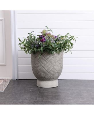 Gray Glen Pattern 16.7-Inch Tall MgO Urn Planter, Indoor and Outdoor