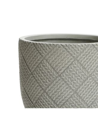 Misty Gray Glen Pattern 11.8-Inch Tall MgO Round Planter, Indoor and Outdoor