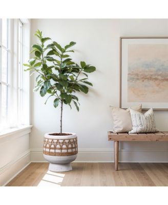 Boho White with Brown Accents 11-Inch Round MgO Planter