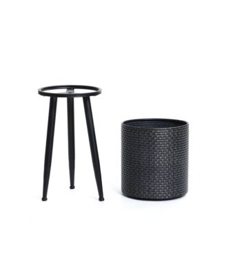 Set of 2 Black Dimpled Metal Cachepot Planters with Black Metal Legs