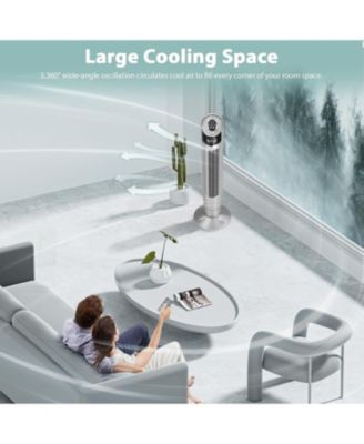 Tower Fan 360°Oscillating Fan Quiet Cooling 24H Timer Remote Control Powerful Standing 8 Wind Speed 3 Wind Modes Ionizer Mode Bladeless Portable LED Display,Bedroom 40-Inch SILVER