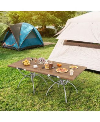 2 Pack Folding Camping Table with Wood-grain Tabletop for Hiking Party
