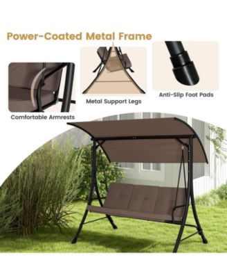 3-Seat Outdoor Porch Swing with Adjustable Canopy and Padded Cushions