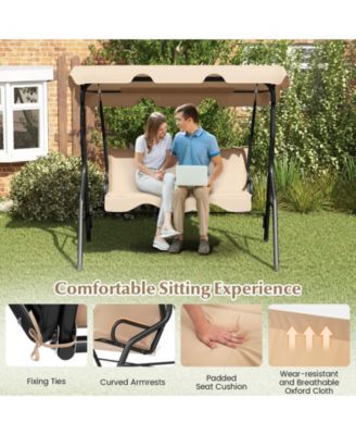 3 Seat Outdoor Patio Canopy Swing with Cushioned Steel Frame