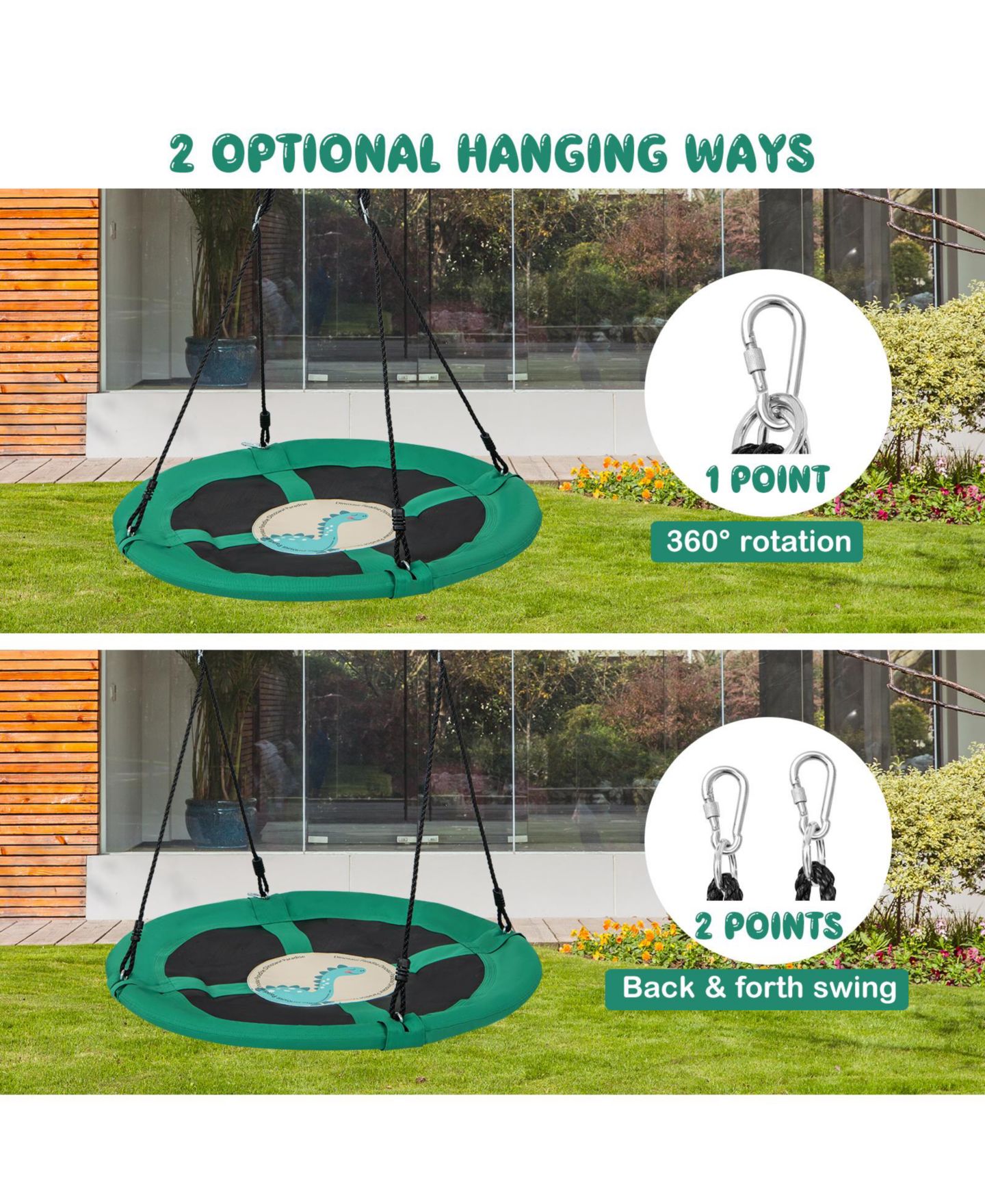 Детская игрушка Mecale 40 Inches Saucer Tree Swing Round with Adjustable Ropes and Carabiners, цвет: Зелёный — фото 8