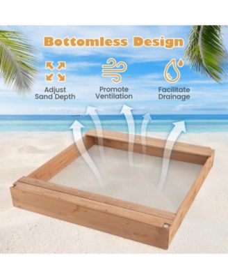 49 x 48 Inch Kids Wooden Sandbox with Cover and 2 Bench Seats