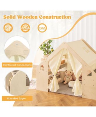 6-in-1 Kids Play Tent Playhouse with Blackboard 6 Storage Bins and Floor Cushion