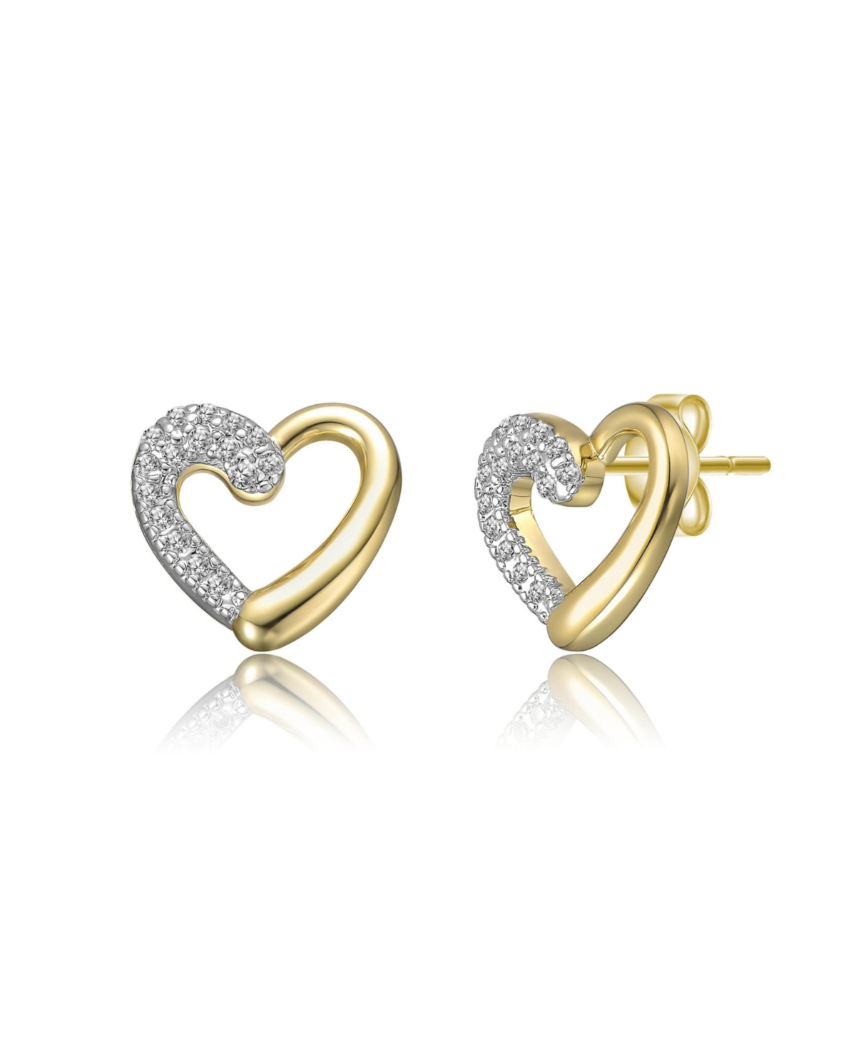 Sterling Silver 14K Gold Plated with Clear Moissanite Heart Stud Earrings - Two-tone