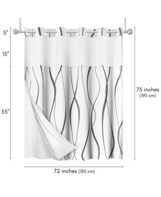  Hookless Shower Curtain Abstract Curve Lines Shower Curtain with Sheer Panel, Snap-In Liner, and Grommets, 72x75
