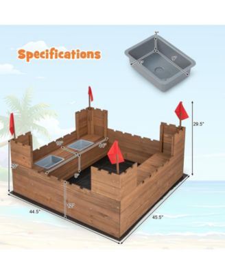 Kids Wooden Sandbox with Bottom Liner and Red Flags