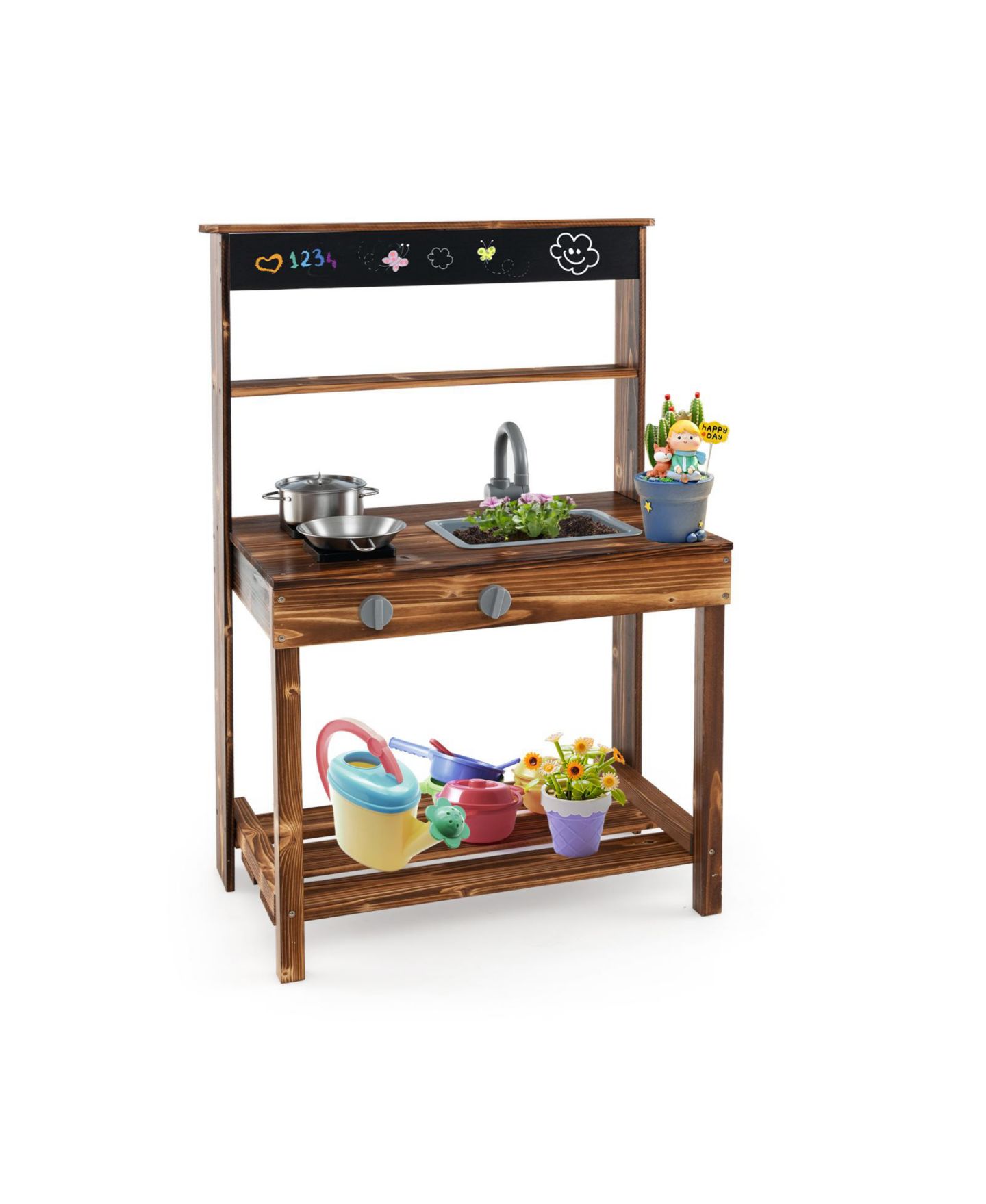 Детская игрушка Mecale Wooden Mud Kitchen with Rotatable Faucet, Ages 3+, цвет: Коричневый — фото 1