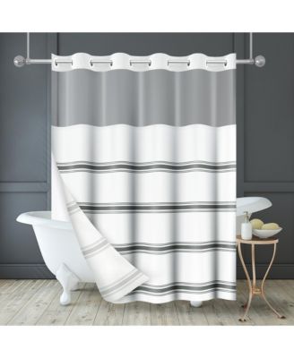 Hookless Shower Curtain Abstract Lines Shower Curtain with Sheer Panel, Snap-In Liner, and Grommets, 72x75