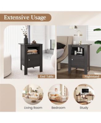 Set of 2 Nightstand Compact Side Sofa Table Open Shelf & Cabinet
