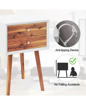 2PCS Wooden Nightstand Mid-Century End Side Table W/2 Storage Drawers