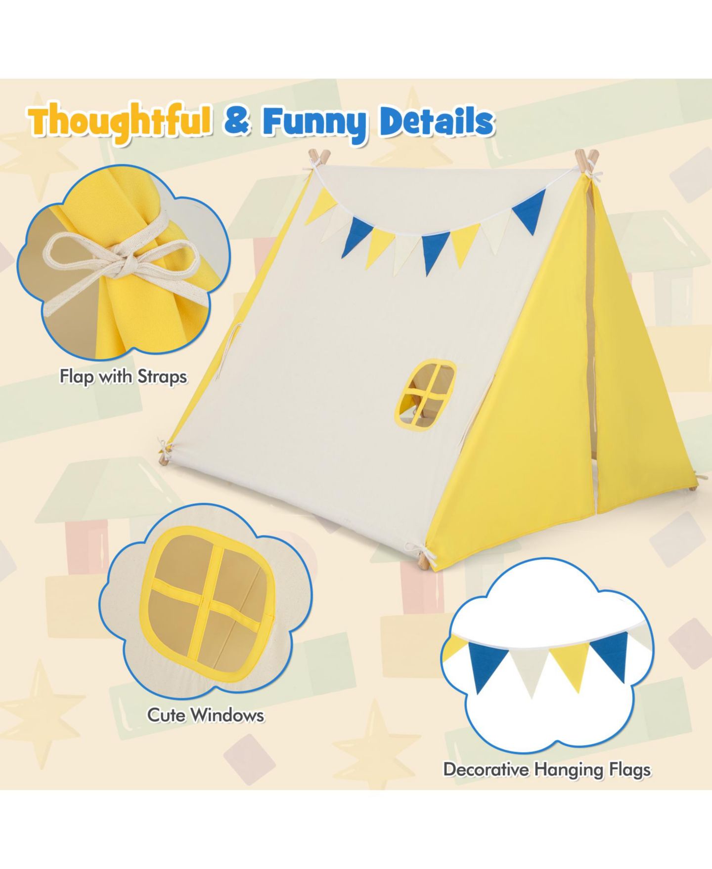 Детская игрушка Mecale Solid Wood Frame Kids' Play Tent, Ages 3+, цвет: Белый — фото 6